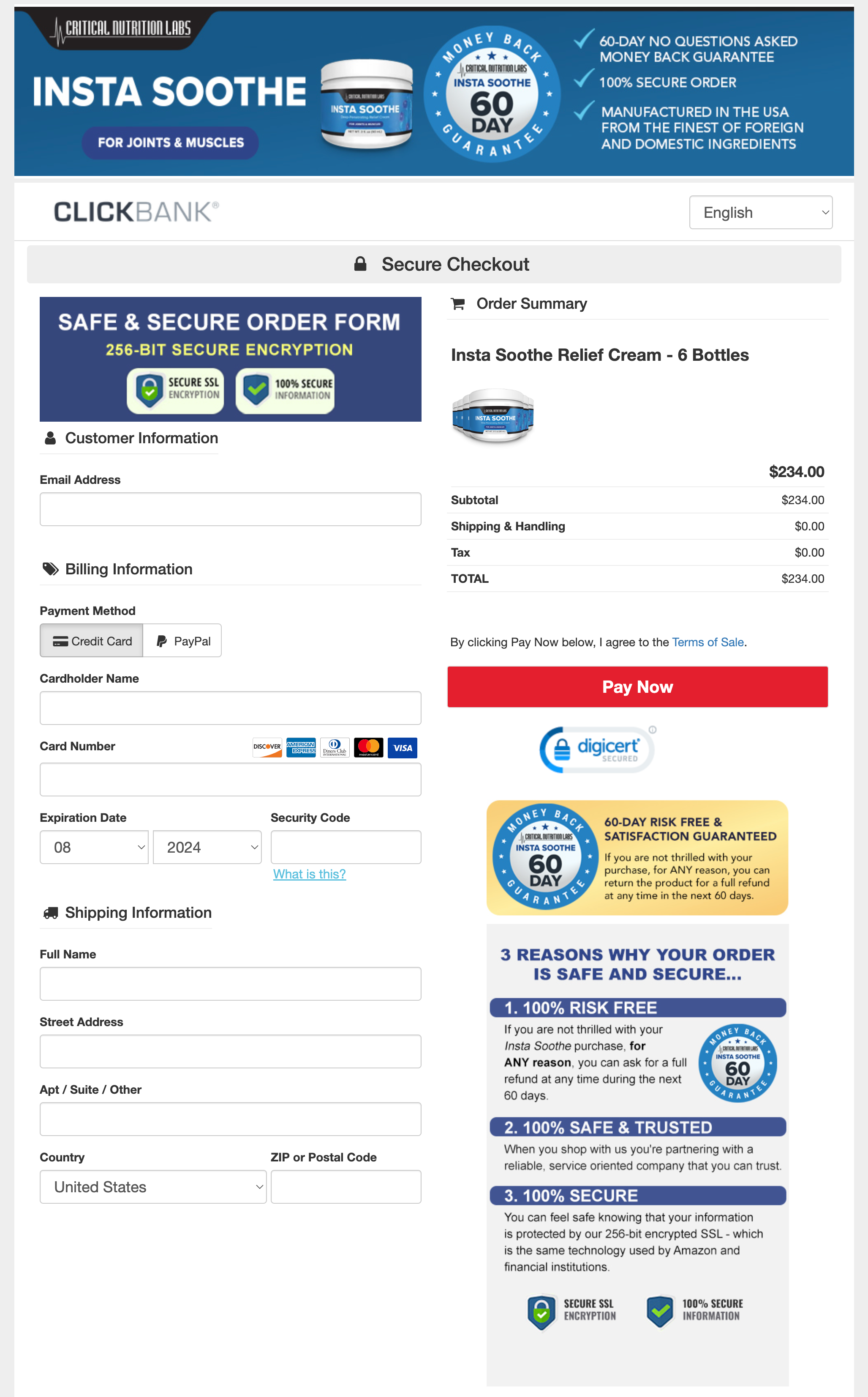 Insta Soothe Official Website Secure Order Page
